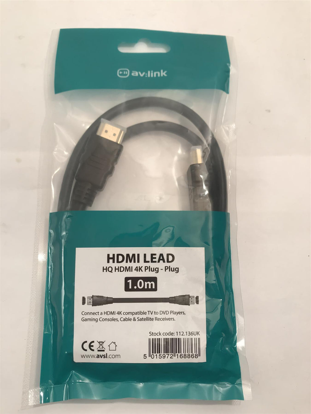 AV:Link HDMI Lead 4k Plug to Plug 1m  112.136UK