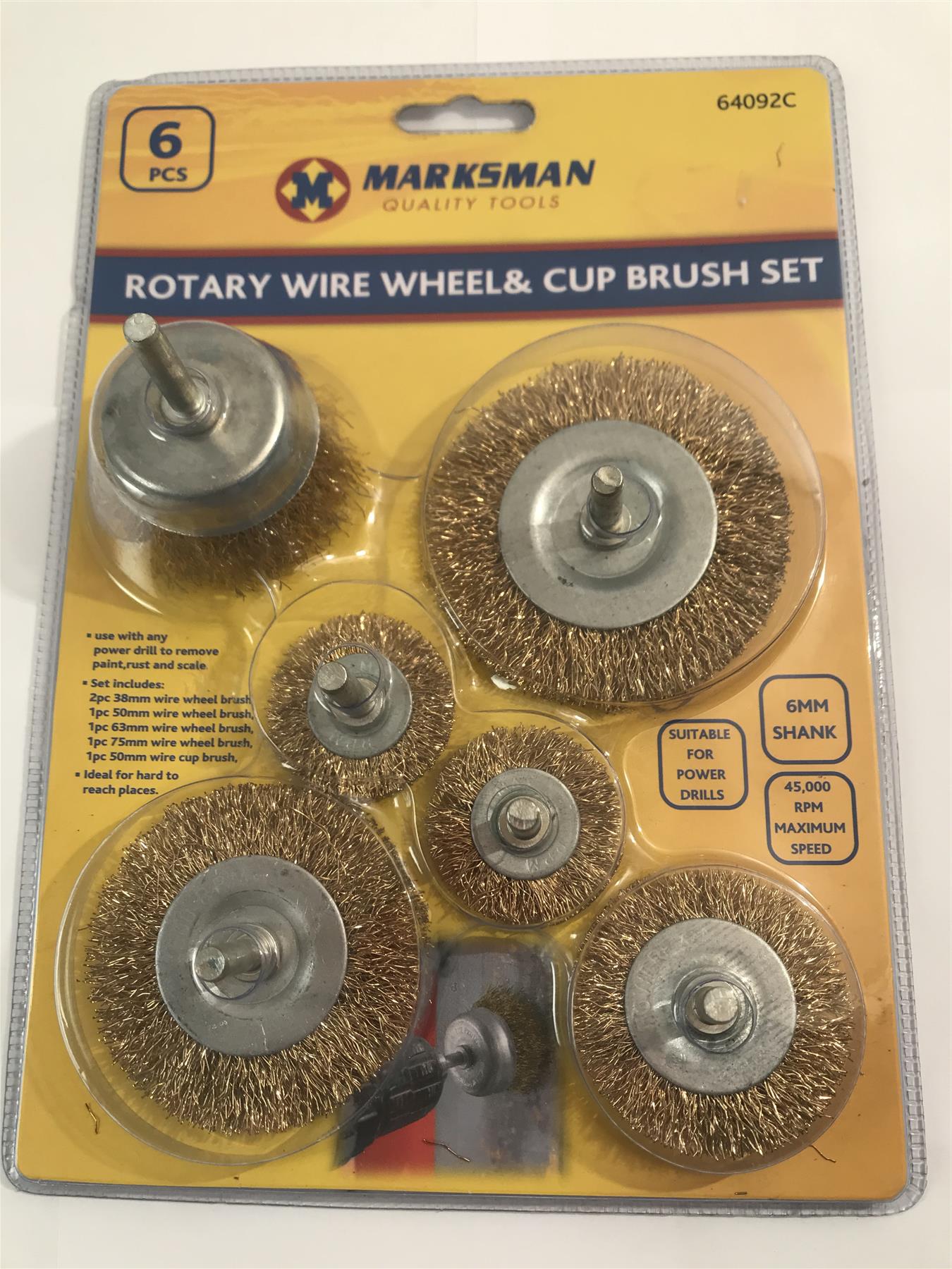 Marksman 6pc Rotary Wire Wheel & Cup Brush Set 64092C