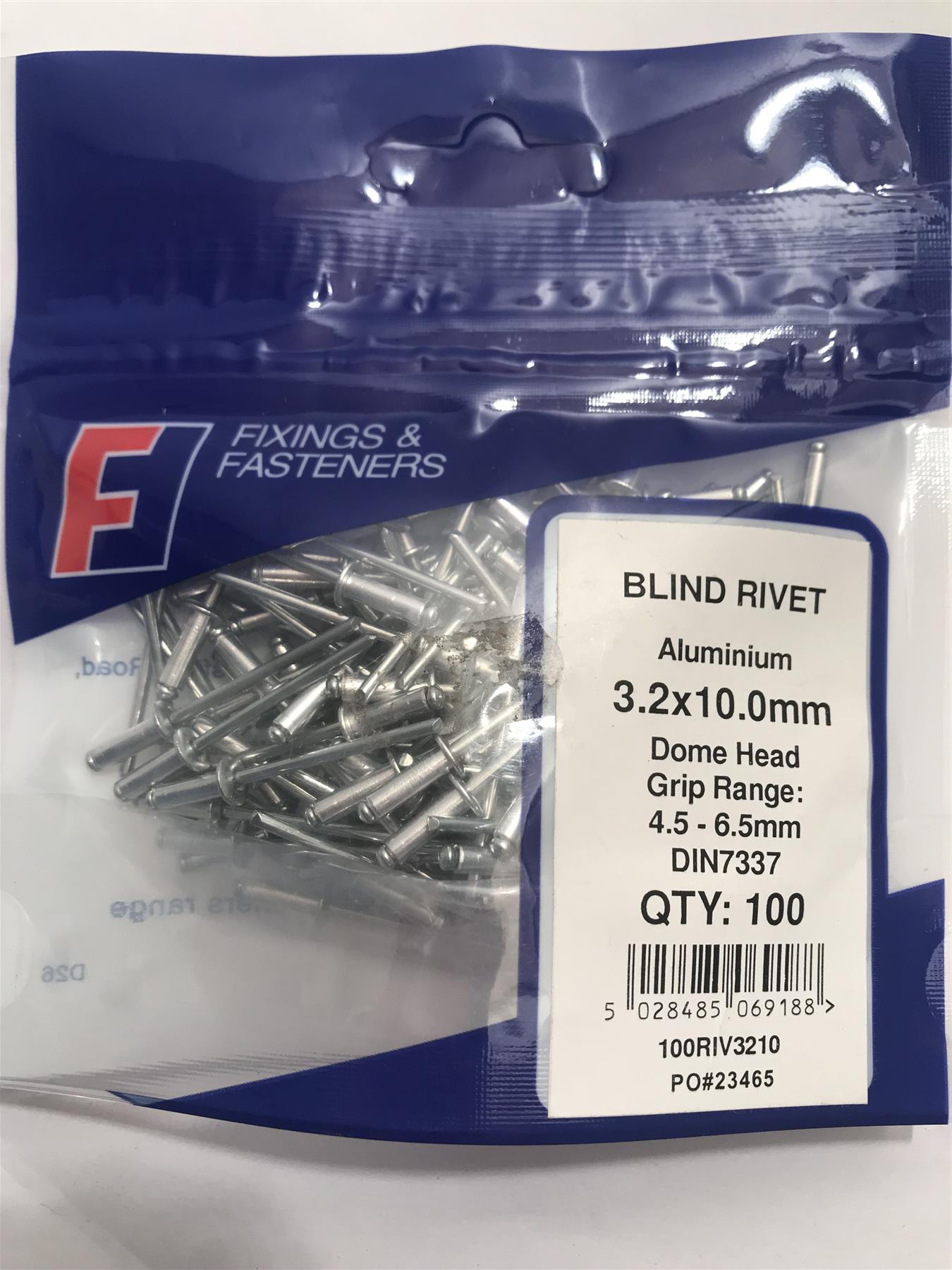 Forgefix Aluminium Dome Head Blind Rivet 3.2 x 10.0mm  (Pk 100) 100RIV3210