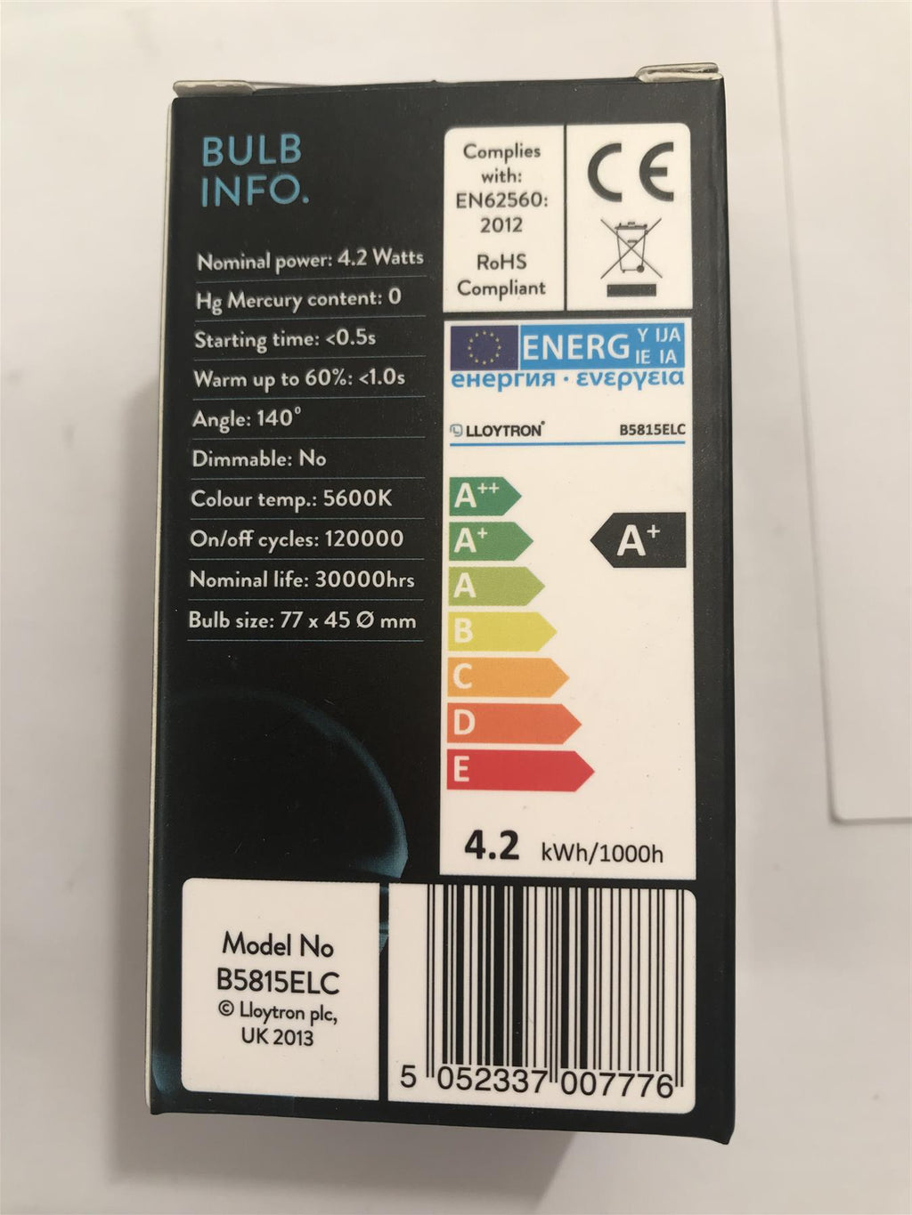 Lloytron  4.2w 300lm LED Long Life Bulb E27-CW 5600K (Cool White)  B5815ELC