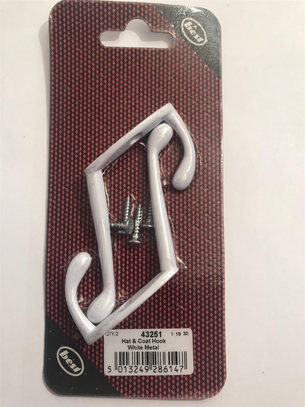 Best Hat & Coat Hook White Metal (2 Pack) 43251