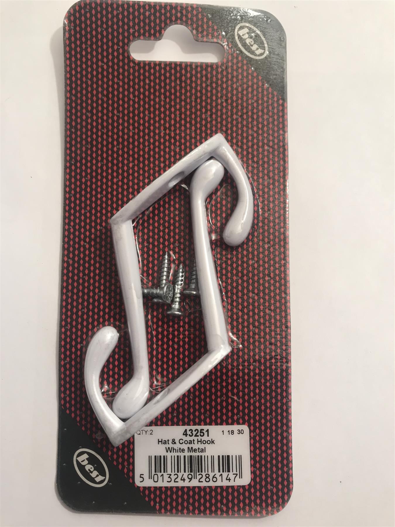 Best Hat & Coat Hook White Metal (2 Pack) 43251