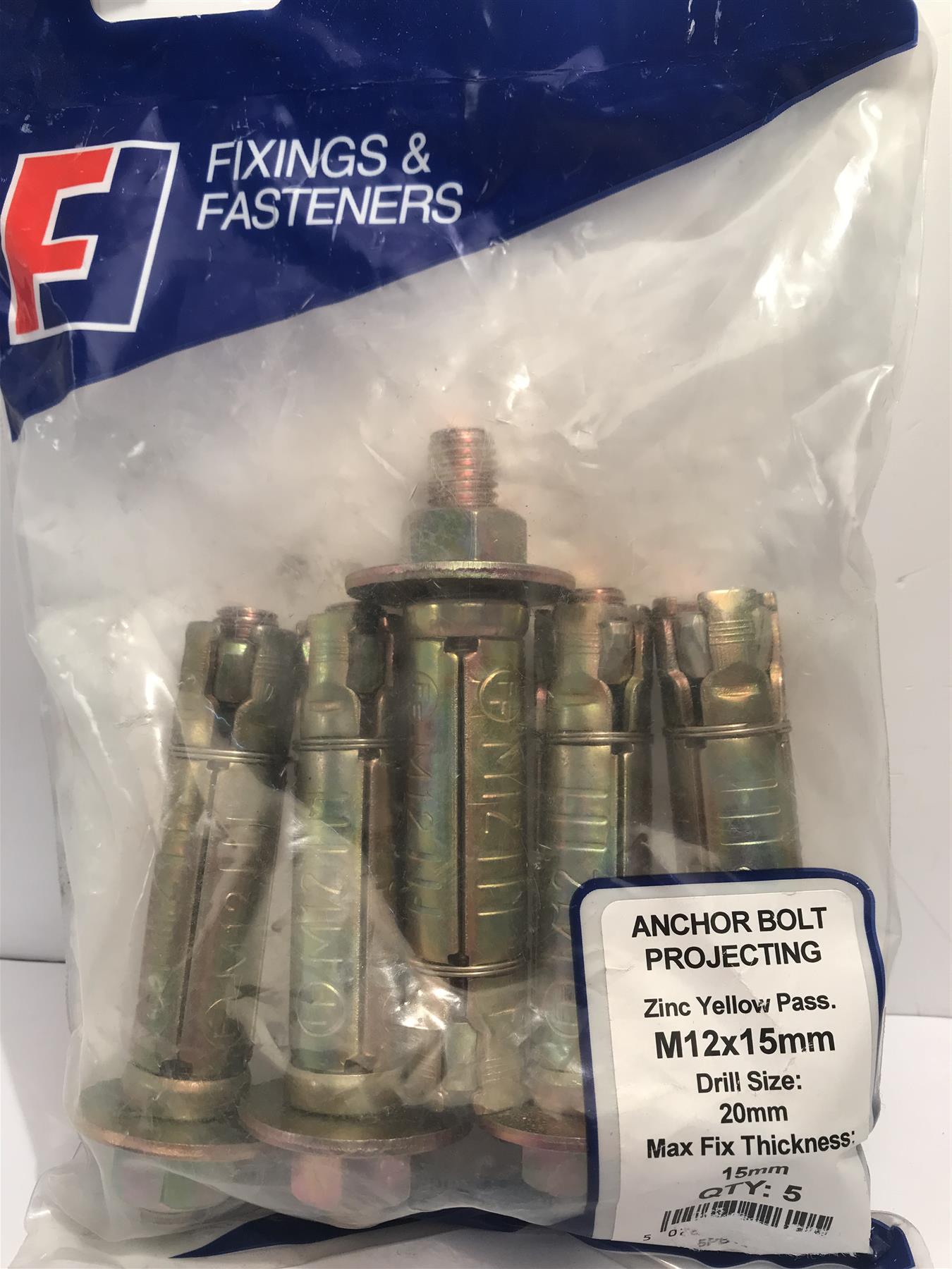 Masonry Anchor Bolt Projecting Zinc Yellow Pass M12 x 15mm  5PB1215