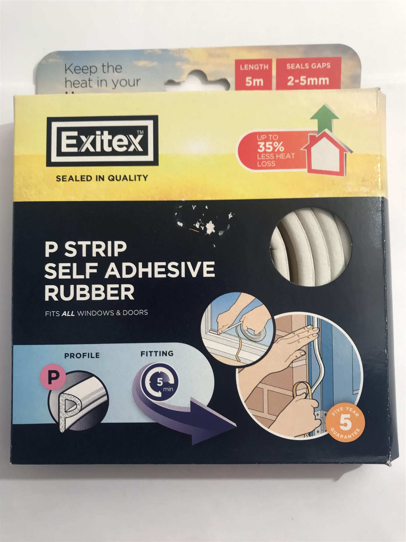 Exitex P-Strip White Self Adhesive Rubber - Fits All Windows & Doors