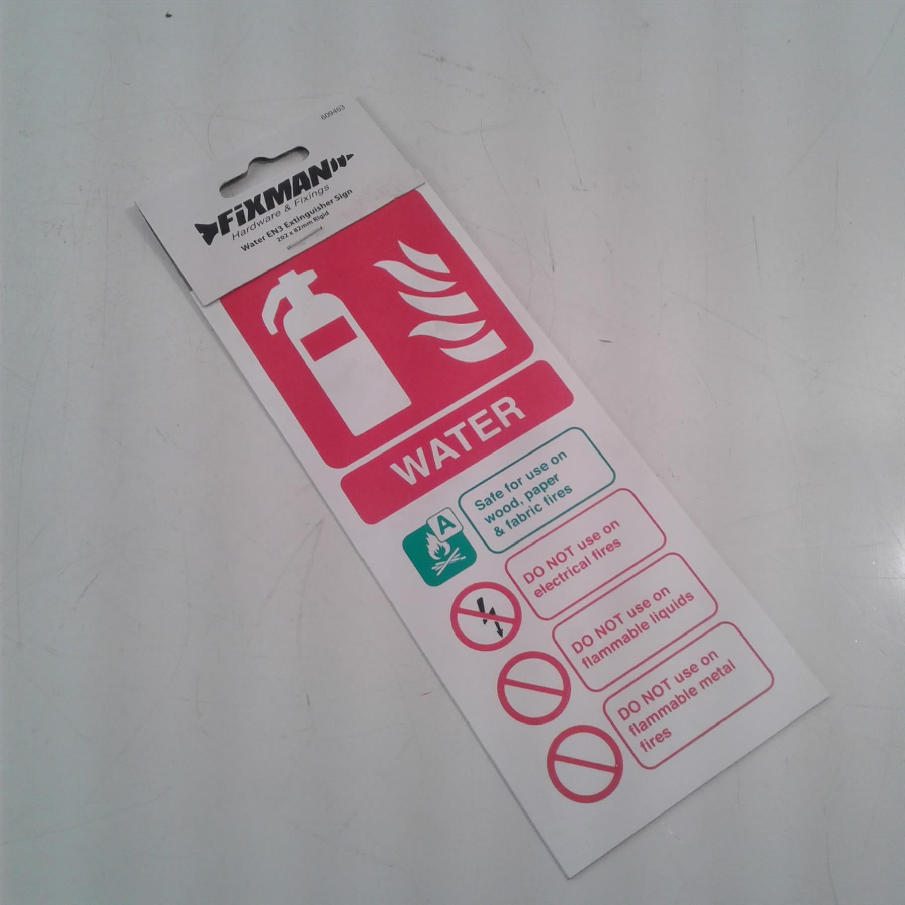Water EN3 Extinguisher Sign 202 x 82mm Rigid