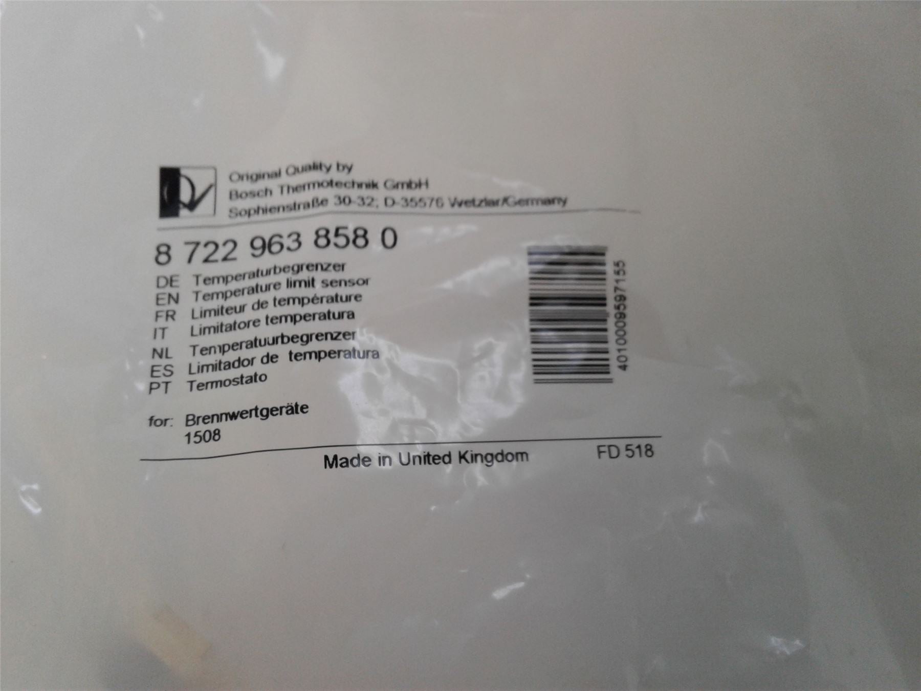 NEW Worcester 25, 30, 35 & 40 CDI Combi Temperature Limit Sensor 87229638580