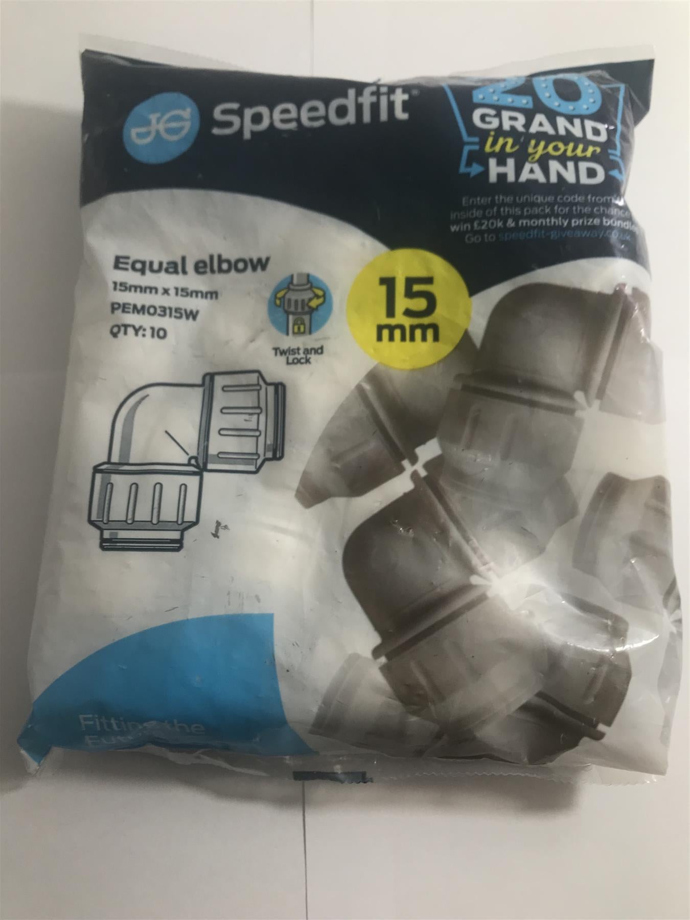 John Guest Speedfit PEM0315W 15 mm Equal Elbow - White (Pack of 10)