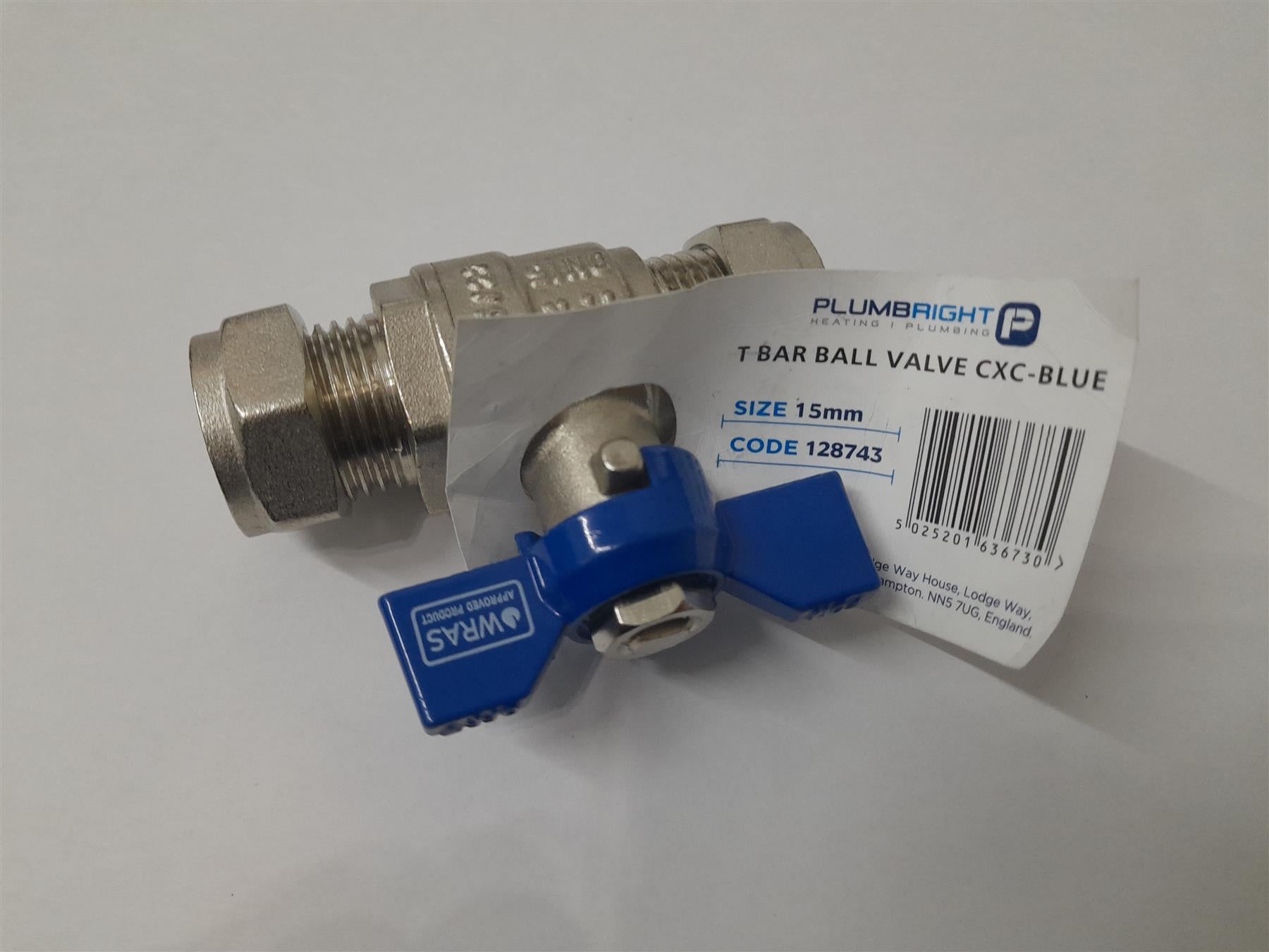 Plumbright T-Bar Ball Valve Blue Handle 15mm 128743