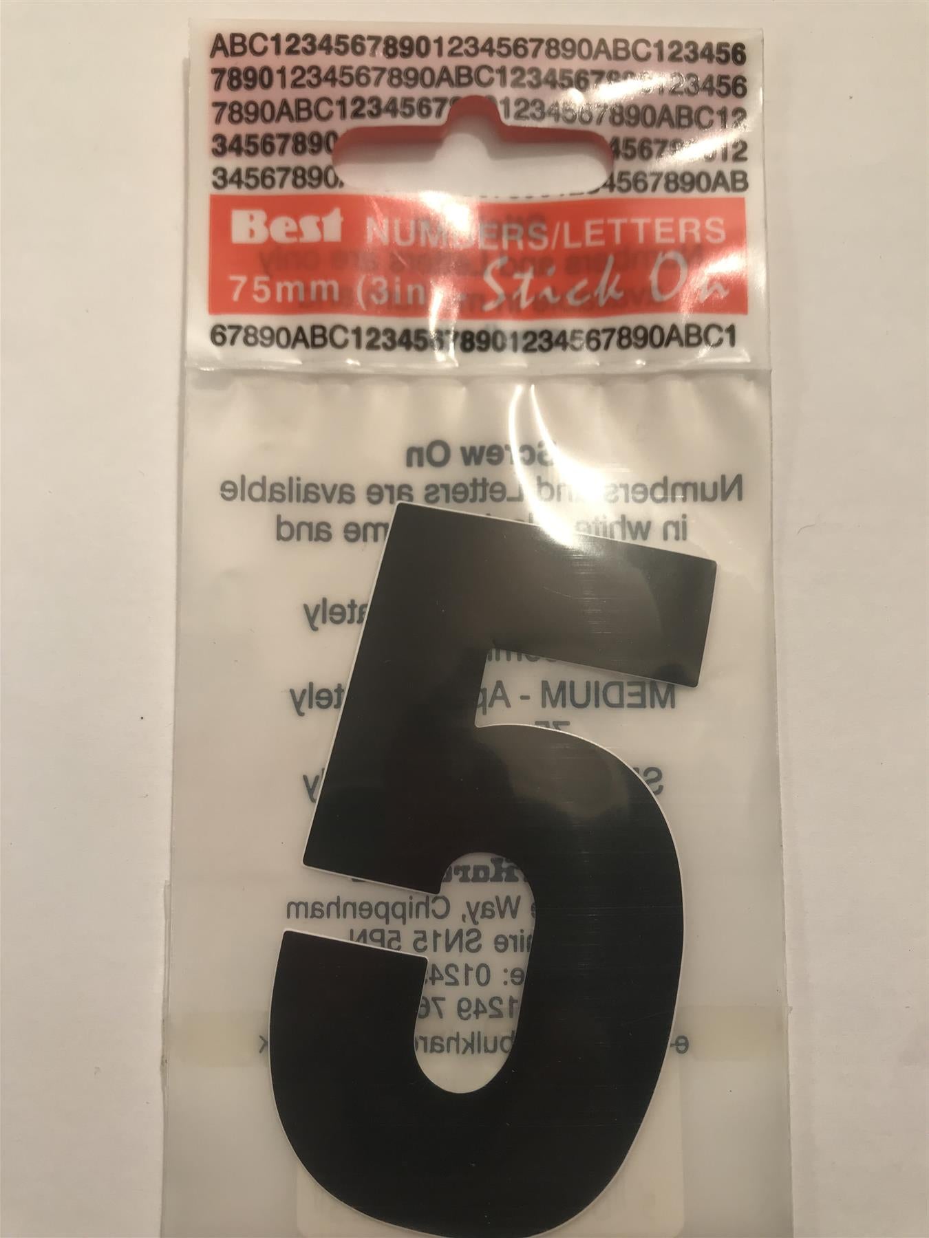 Black Number 5 Self Adhesive 1½" x 3"