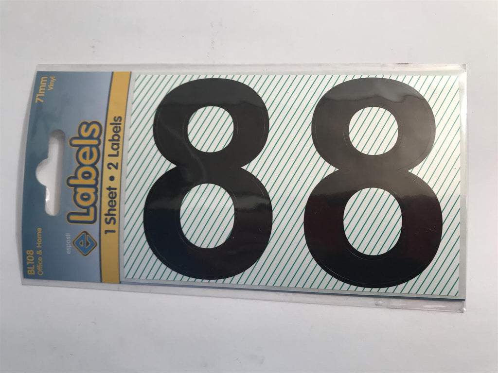 Esposti Large Black Vinyl Sticker No. 8 -  71mm (2 Pack) BL108