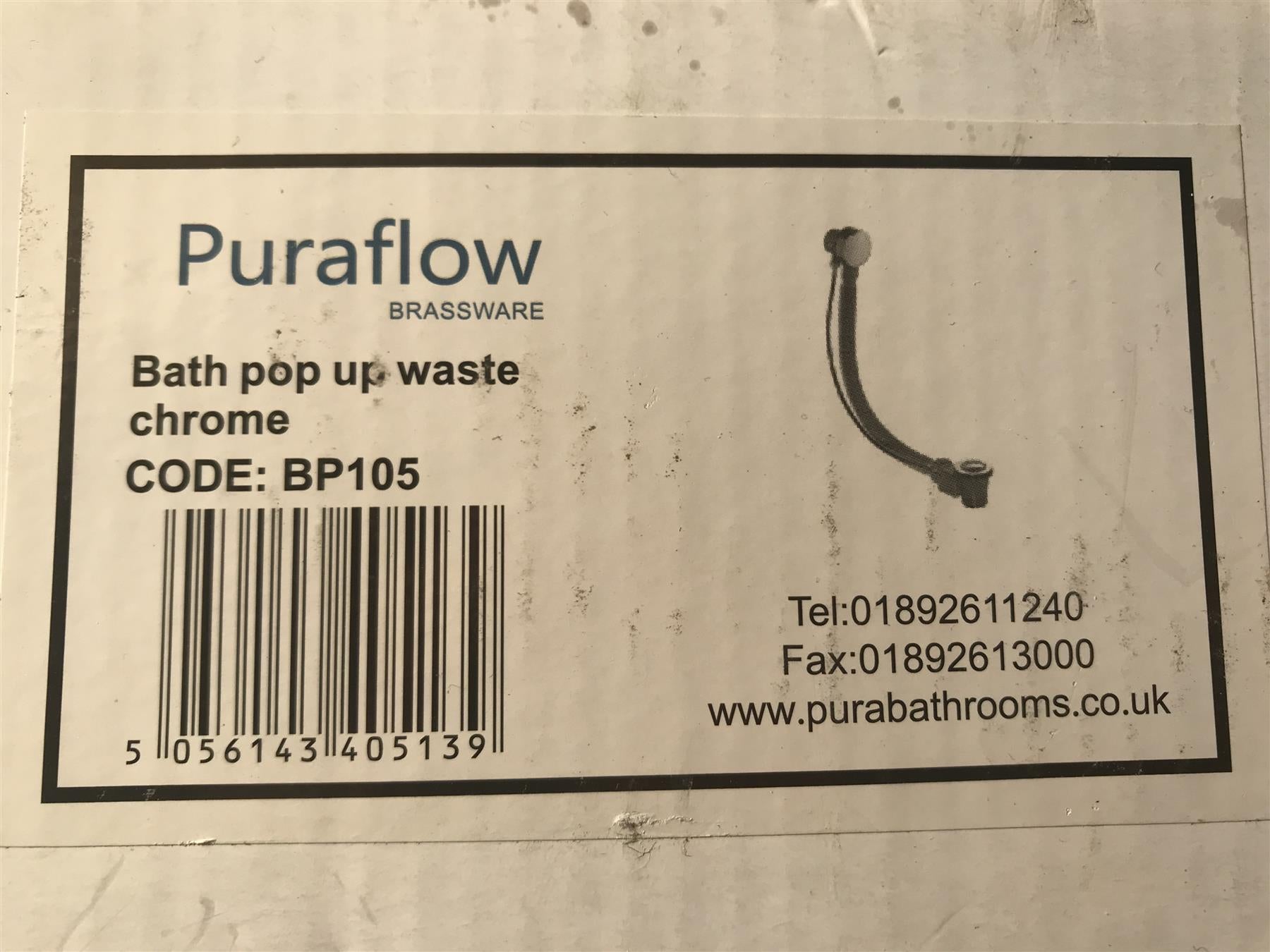 Puraflow Bath pop up waste chrome BP105