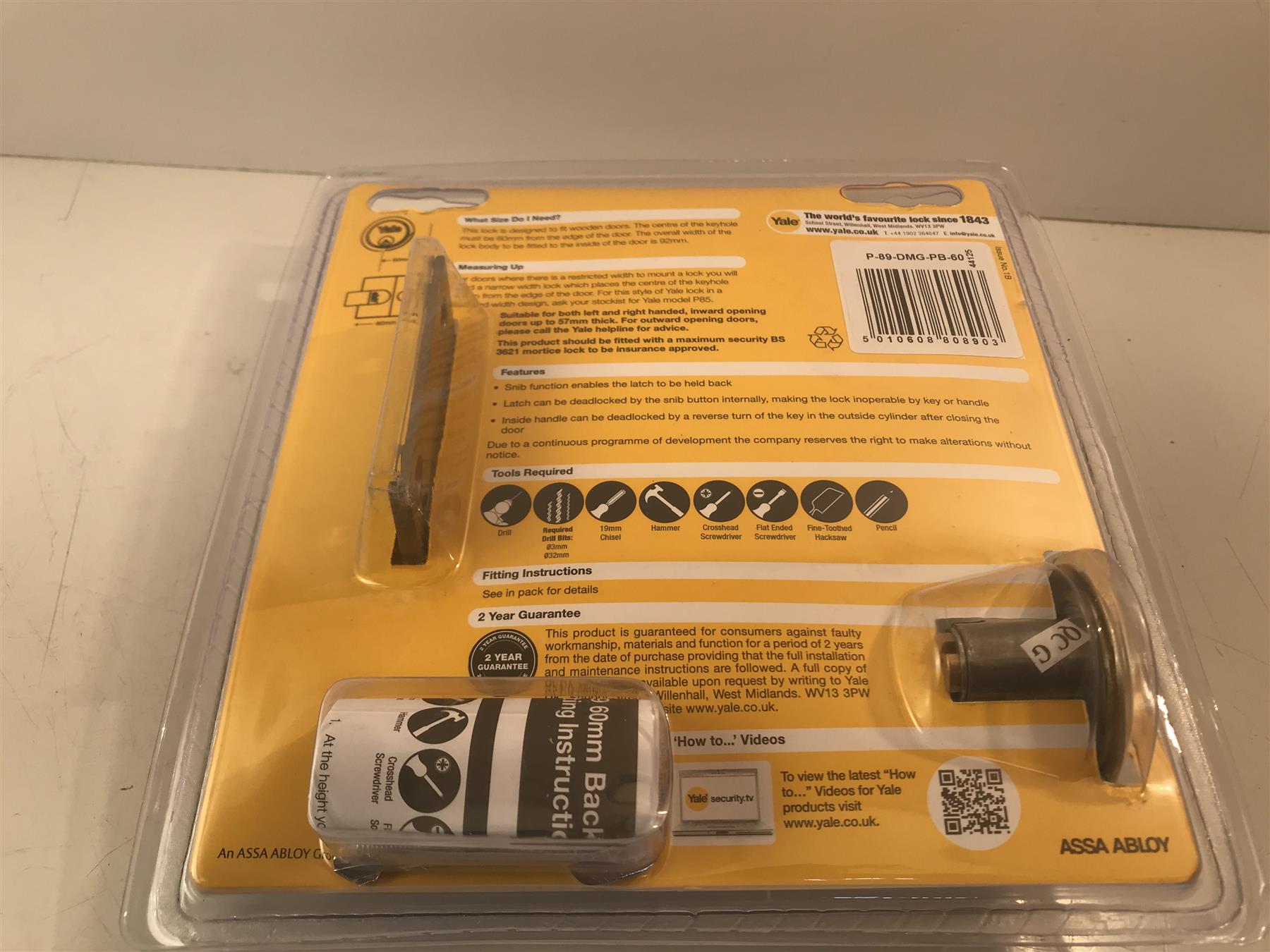 Yale P-89-DMG-PB-60 Yale Deadlocking Nightlatch, 60 mm, with 2 KEYS + cyldr