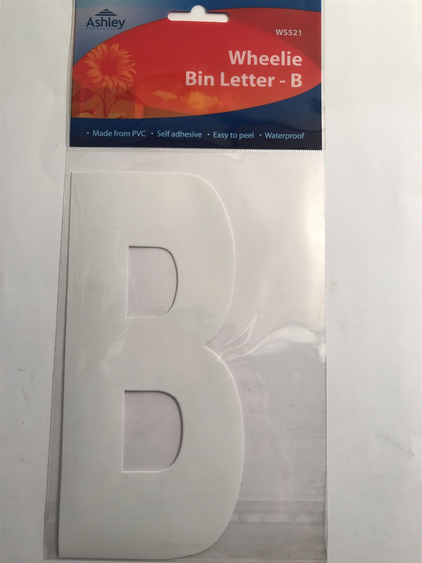 Ashley 2 Pack White Self Adhesive Wheelie Bin Sticker Letter B  WS521