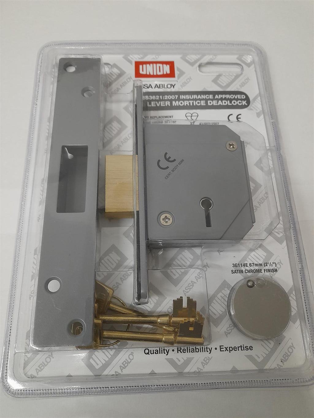UNION 3G114E 5 Lever Mortice Deadlock C Series 67mm 2.5in Satin Chrome