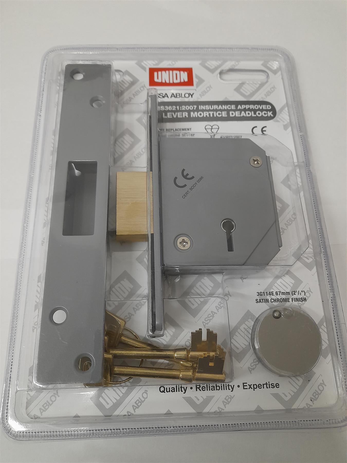 UNION 3G114E 5 Lever Mortice Deadlock C Series 67mm 2.5in Satin Chrome