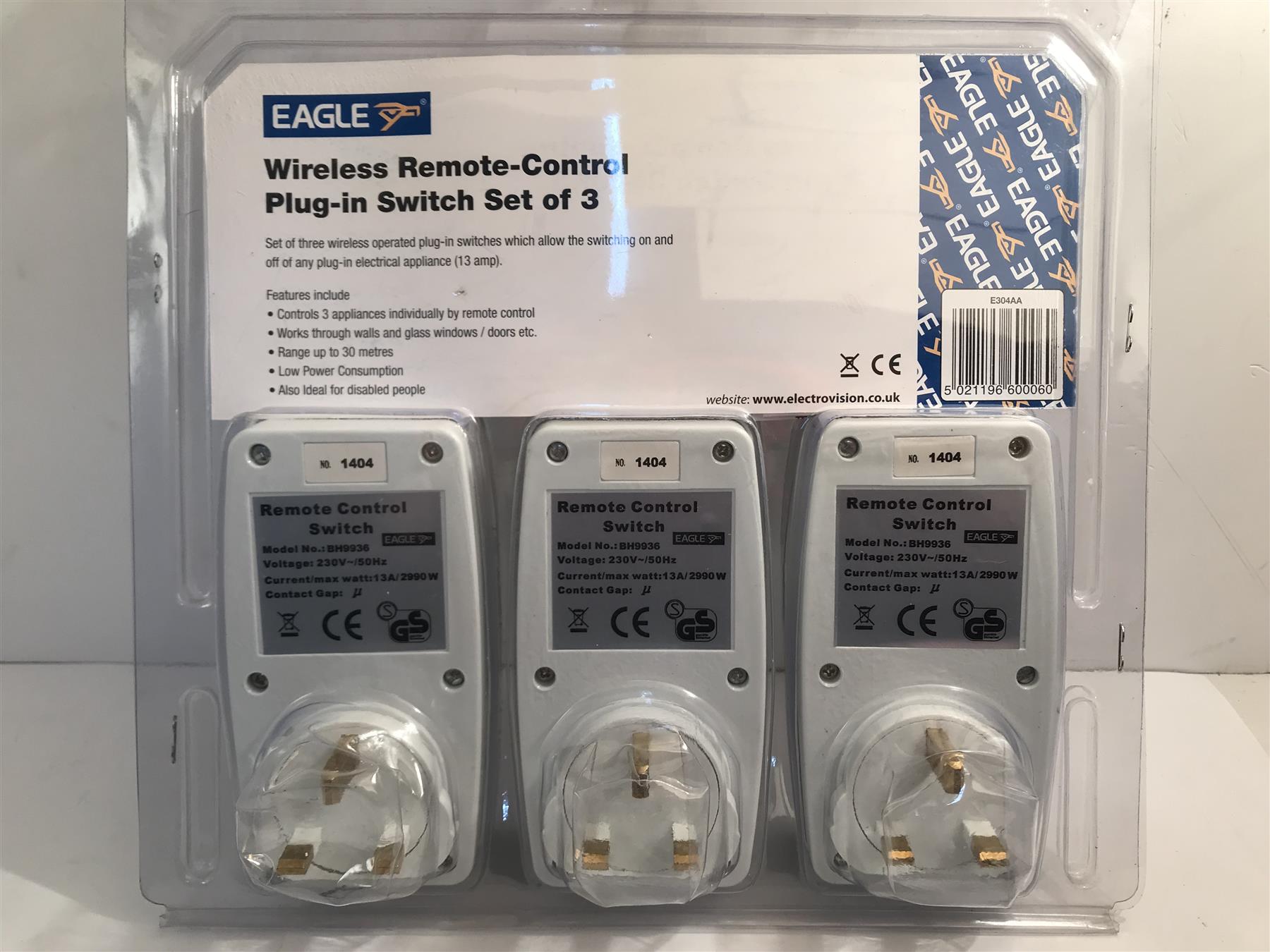 Eagle Wireless Remote Control Plug-In Switch Set of 3  E304AA