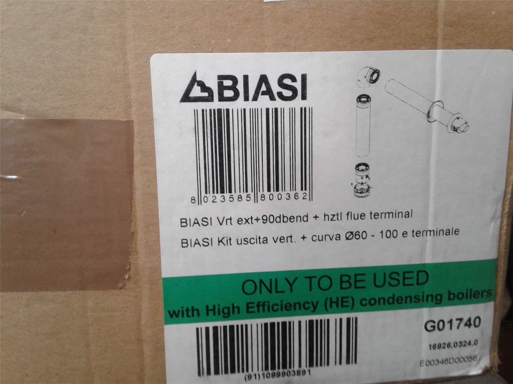 NEW BIASI VERTICAL EXT + 90DEGREE BEND + HORIZONTAL FLUE TERMINAL