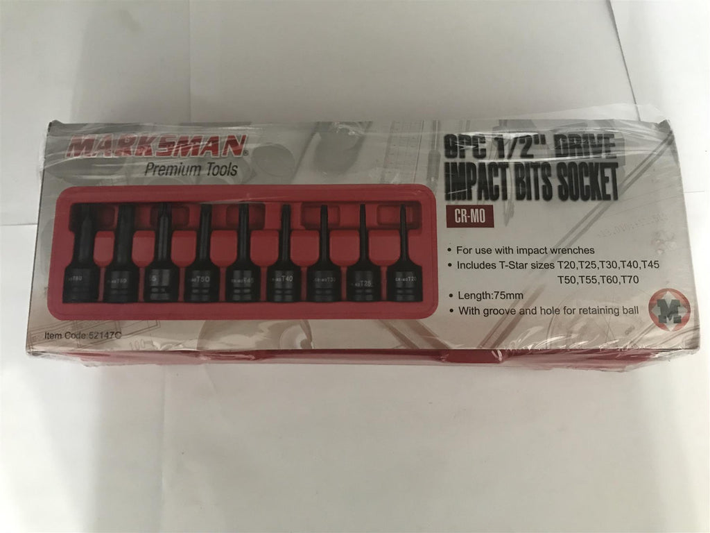 Marksman 9pc1/2" Drive Impact Bit Socket Set T-Star sizes T20-T70  52147C
