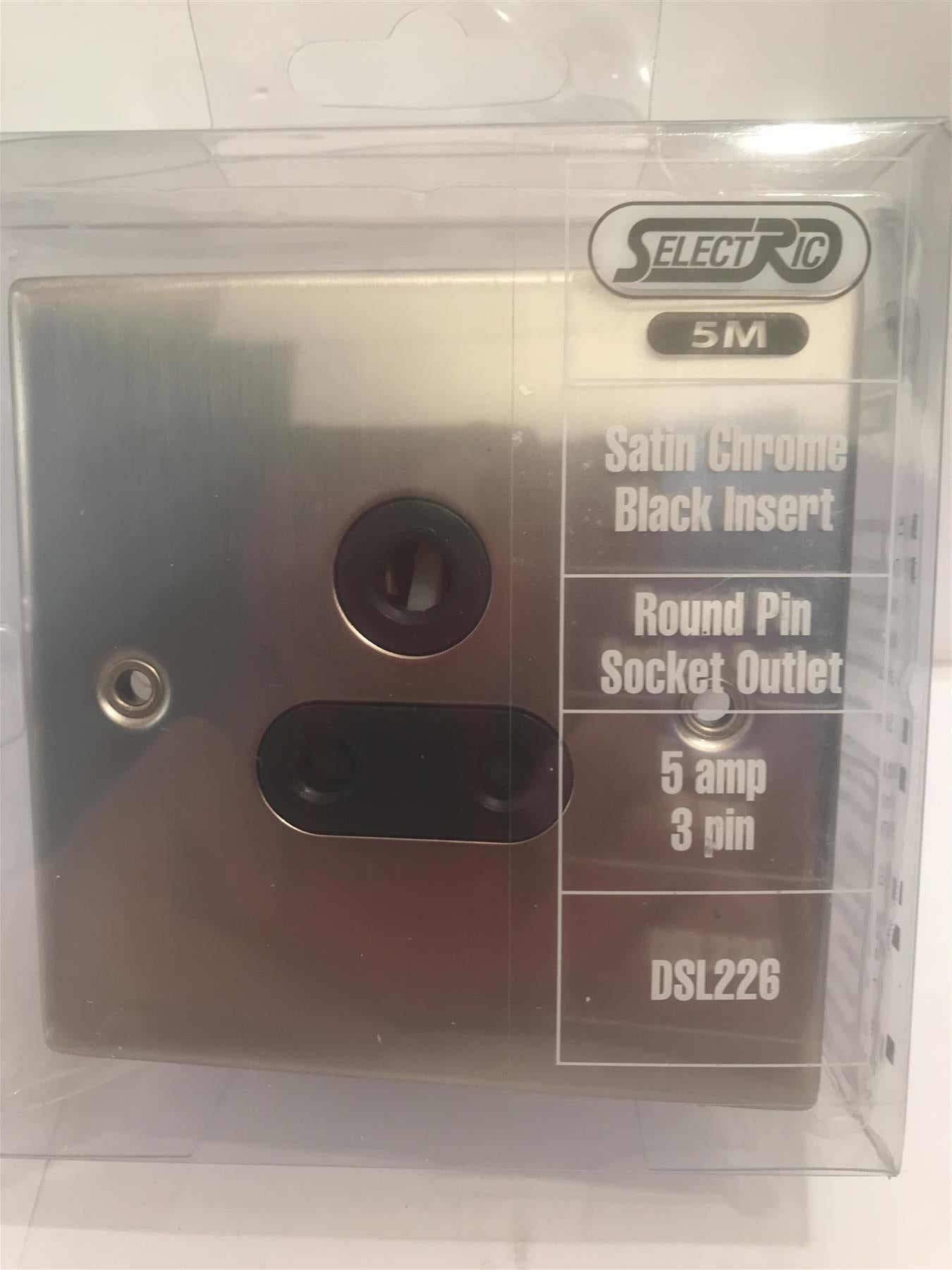 5 Amp 3 Pin Satin Chrome Black Insert Round Pin Socket Outlet DSL226