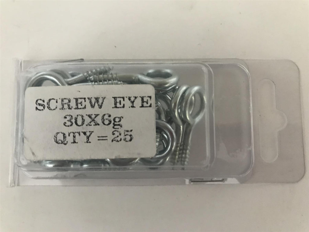 Screw In Eye Eyelet Hooks 30mm x 6g (Pack 25)