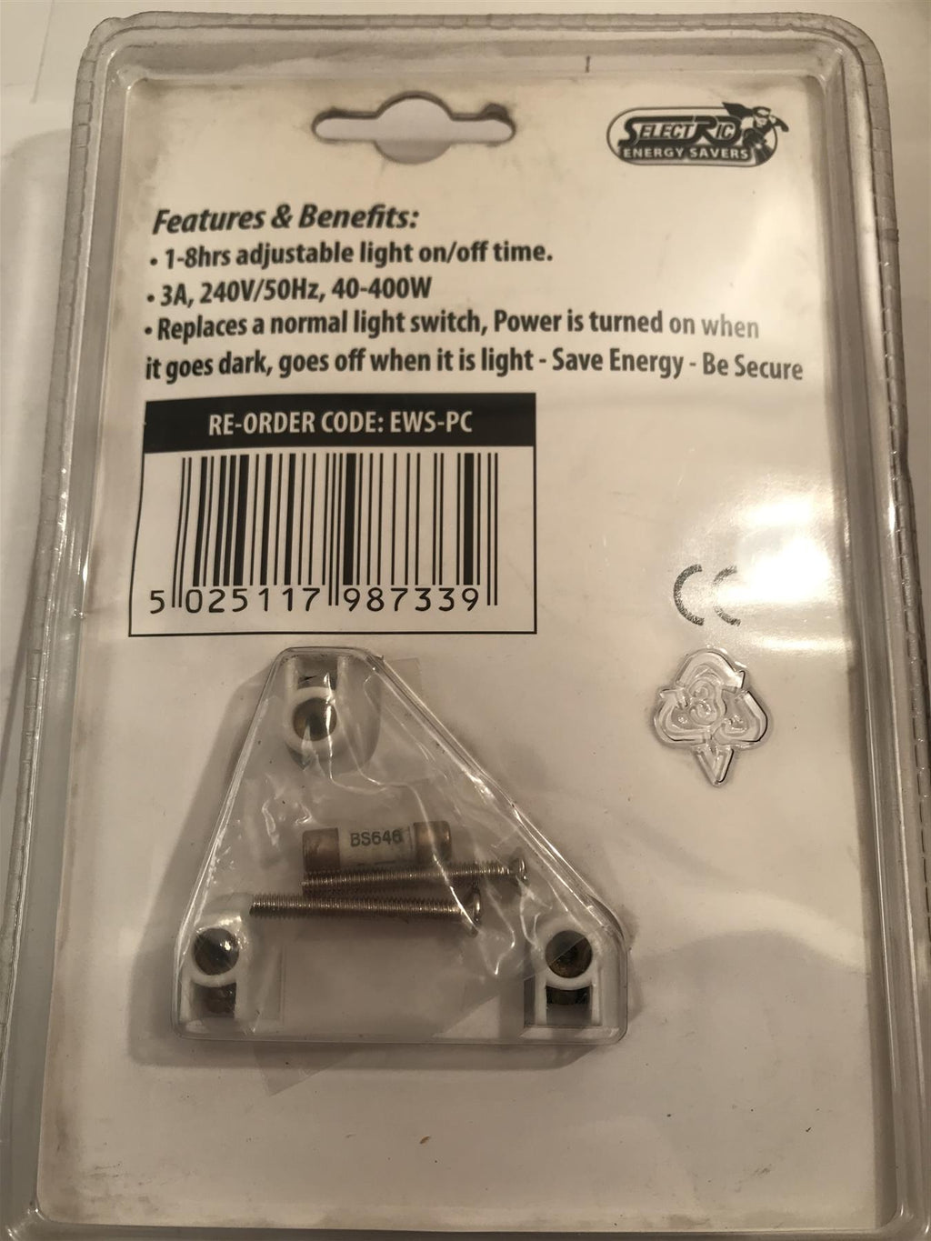 Selectric Energy Saver Photocell Wall Switch 1-8hr adjustable on/off time EWS-PC