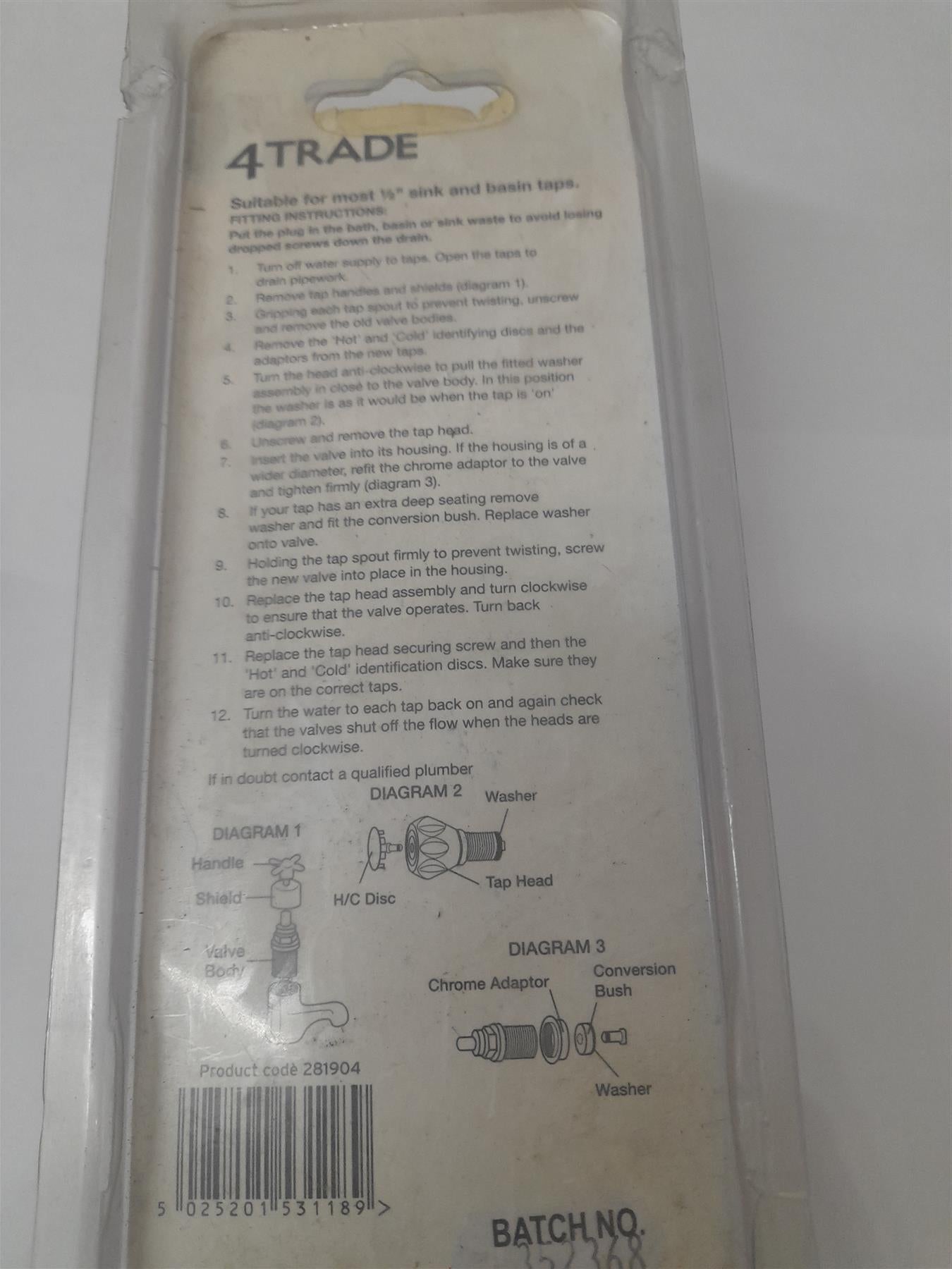 4Trade Chrome 1/2" Basin/Sink Tap Heads 281904 Conversion kit