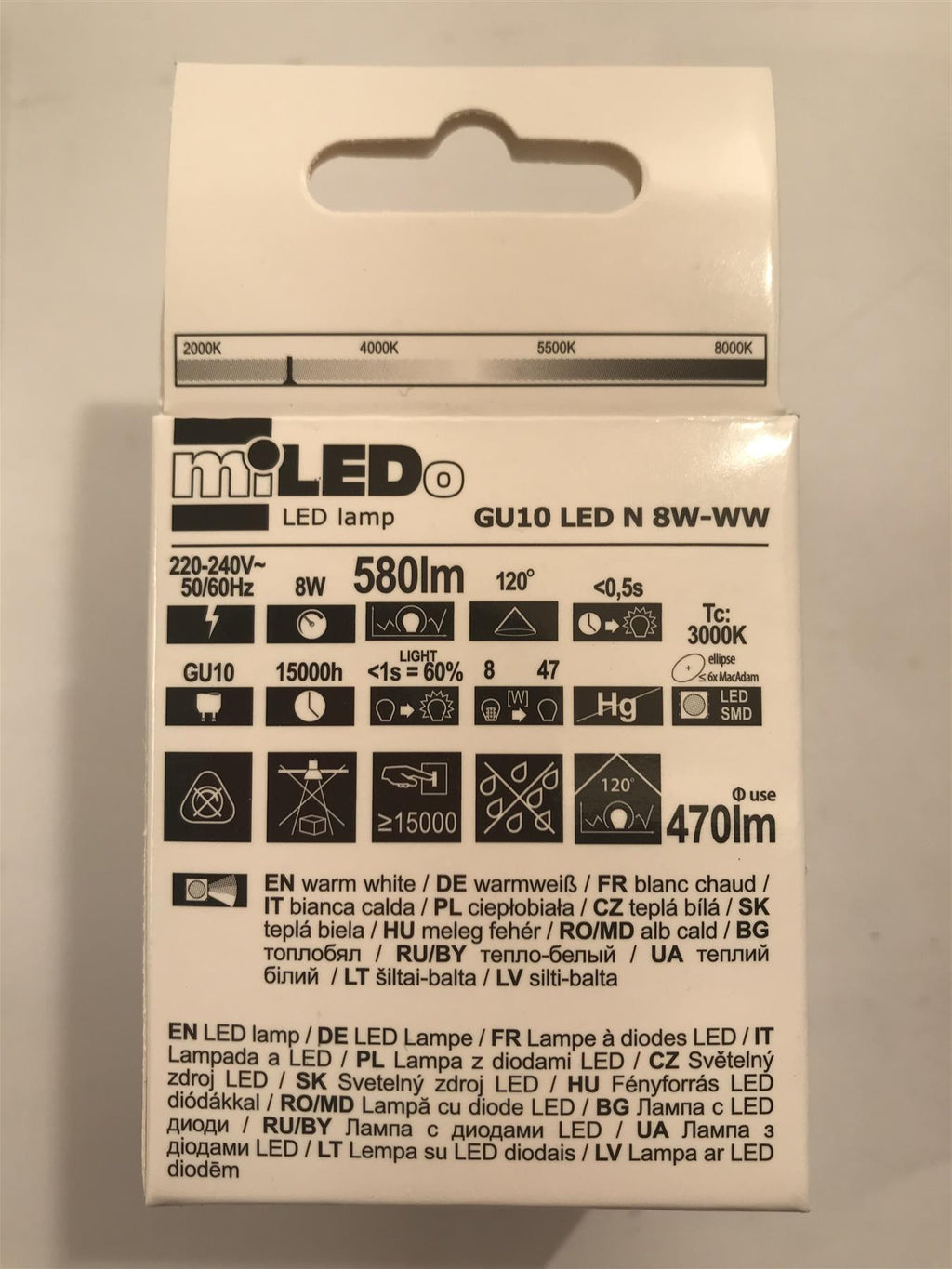 MiLED GU10 LED N 8W-WW 580lm 3000k (Warm White)  31040