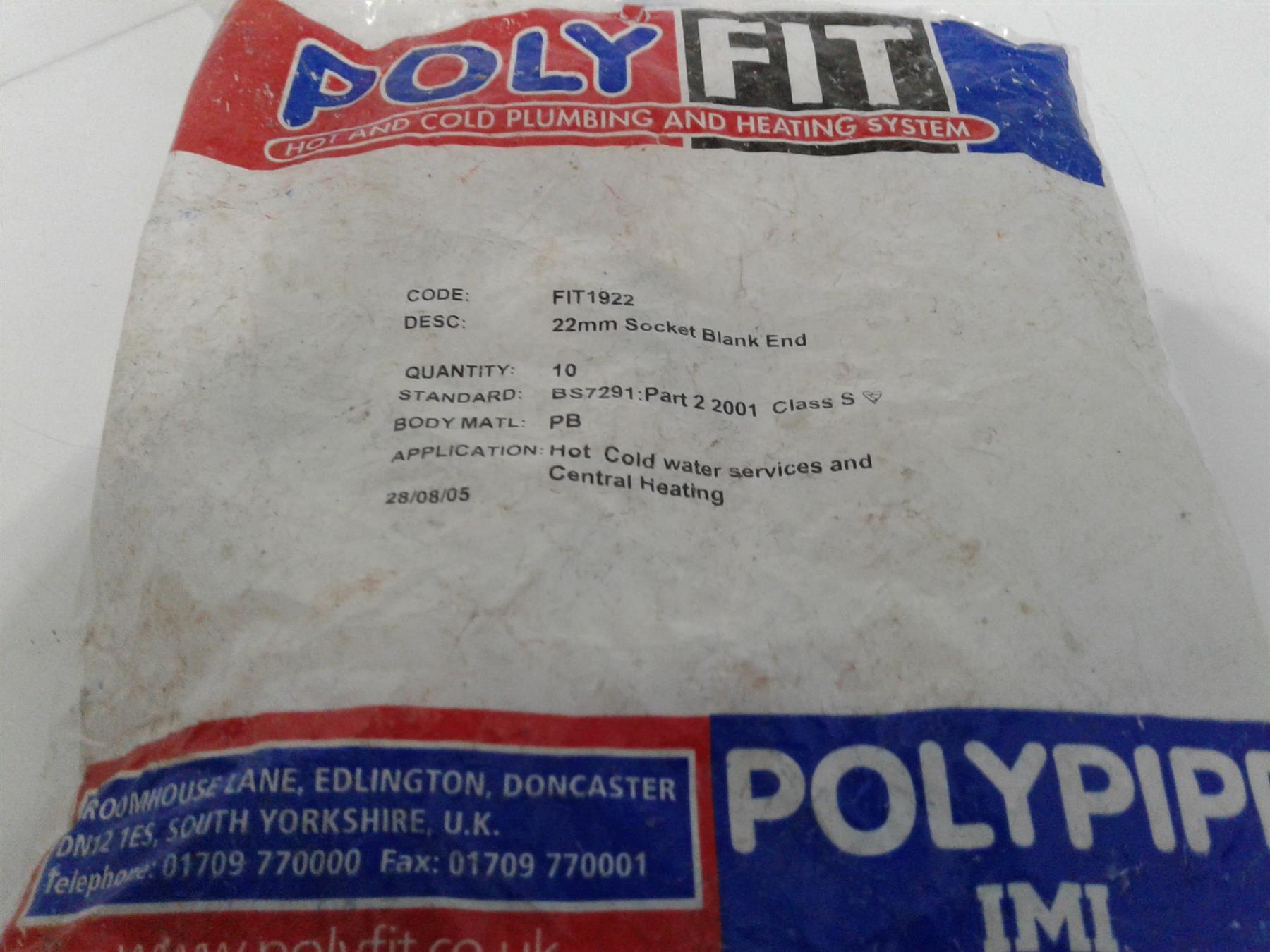 Polyfit Socket Blank End 22mm FIT1922 10 Pack