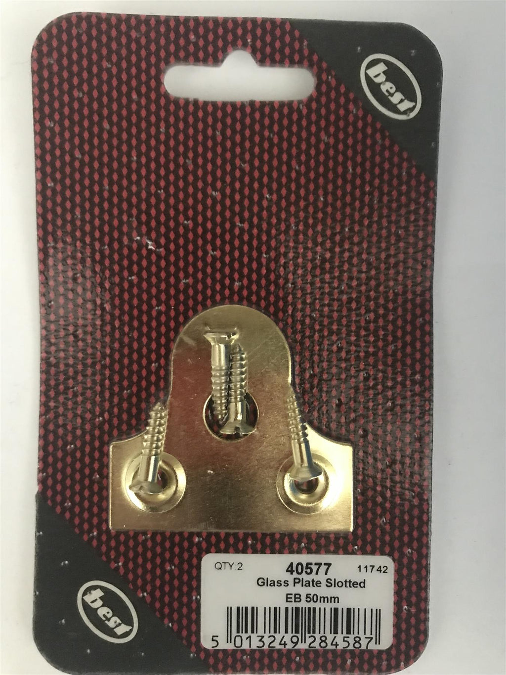 Best 50mm Glass Hanging Plate Slotted EB Brass (2 Pk) 40577