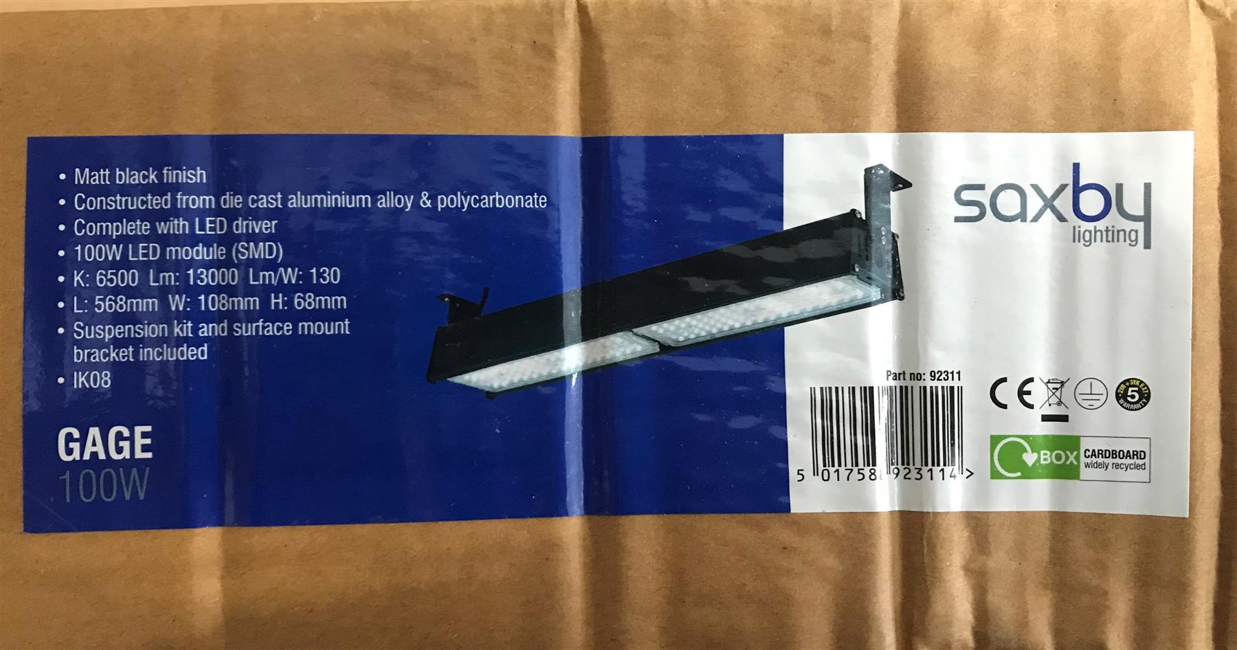 Saxby 92311 Gage 100W Matt Black Indoor  LED High Bay Light