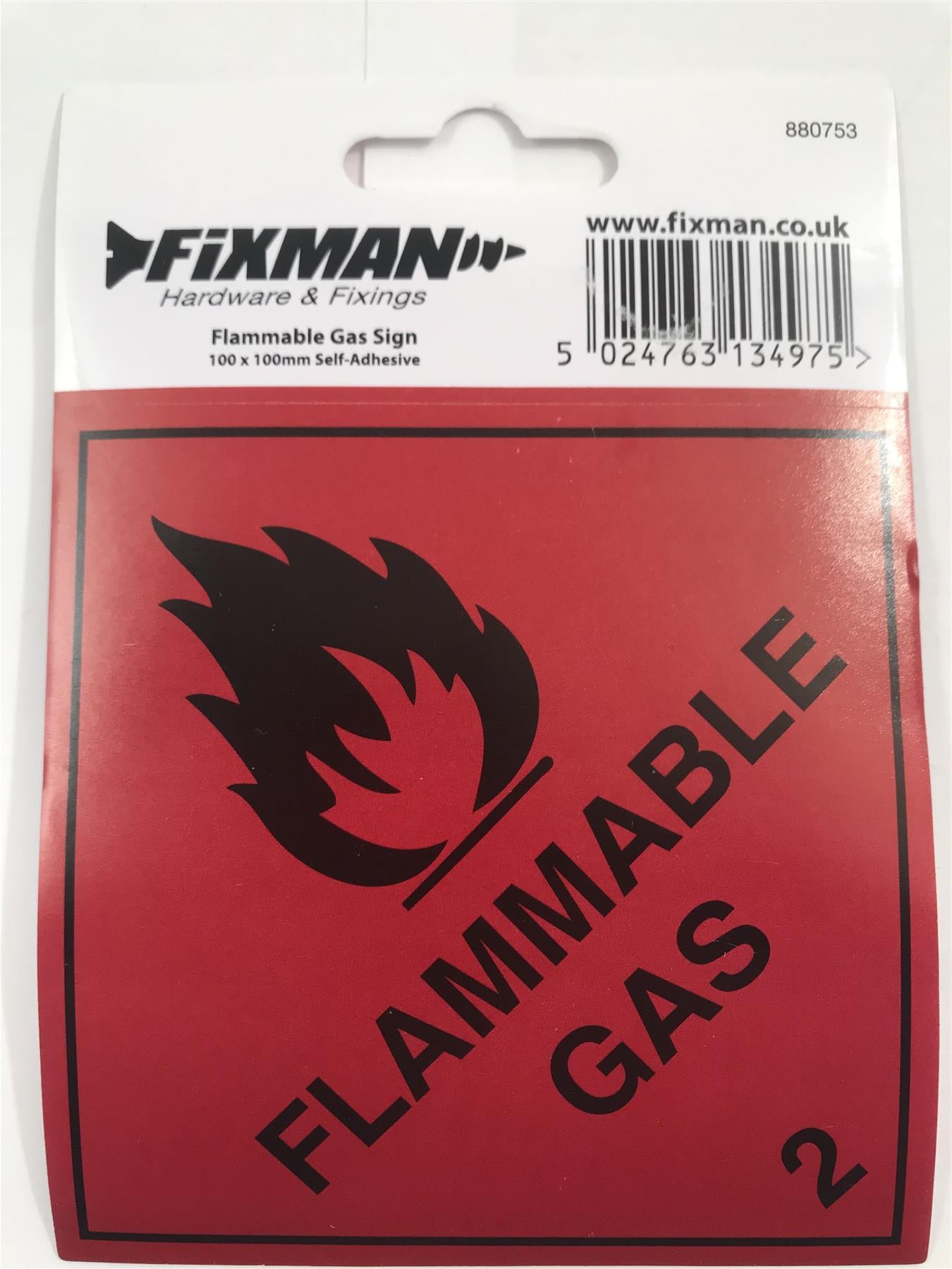 Fixman 880753 Self-Adhesive Flammable Gas 2 Sign 100 x 100mm