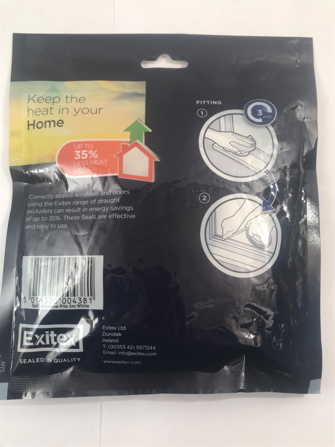 Exitex Self Adhesive Pile 5m White -  Seals 2-5mm Gaps