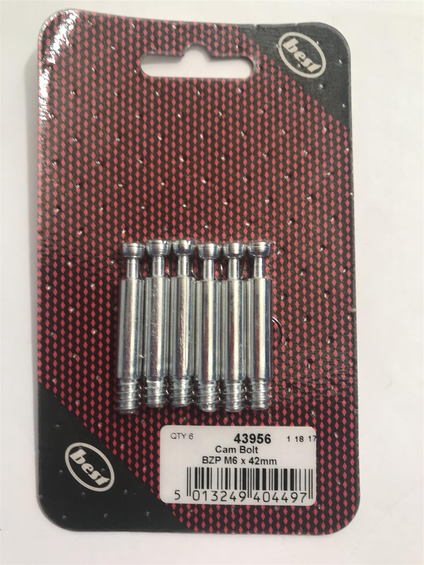 Best Cam Bolt BZP M6 x 42mm (Pack 6) 43956
