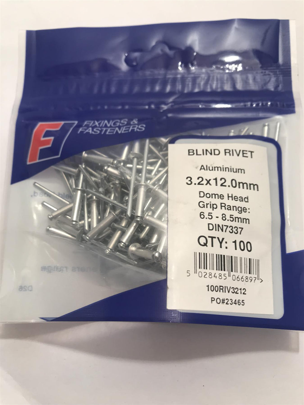 Forgefix Aluminium Dome Head Blind Rivet 3.2 x 12.0mm  (Pk 100) 100RIV3212