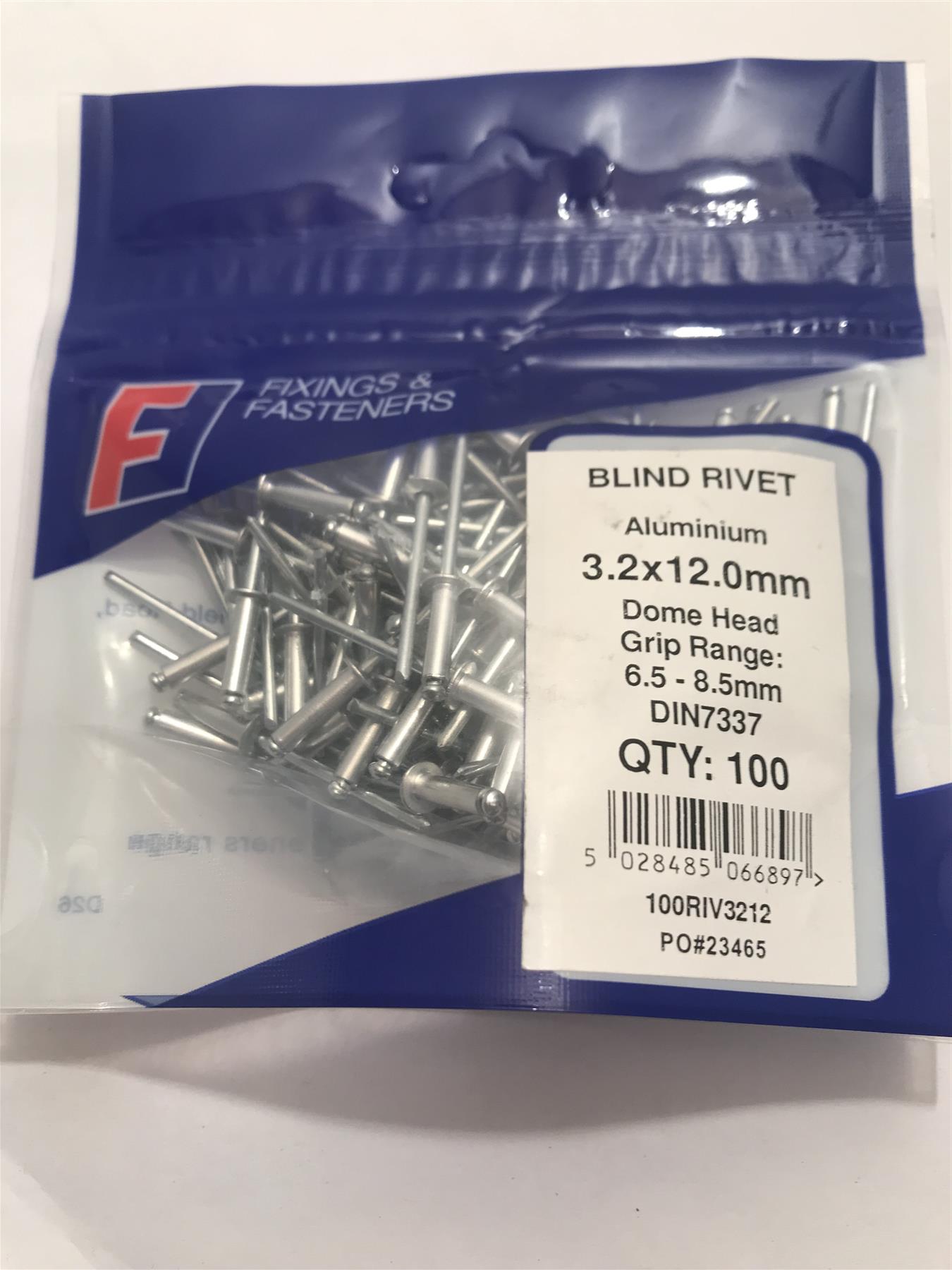 Forgefix Aluminium Dome Head Blind Rivet 3.2 x 12.0mm  (Pk 100) 100RIV3212