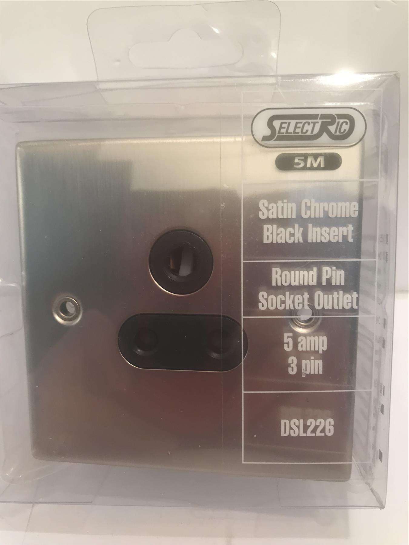 5 Amp 3 Pin Satin Chrome Black Insert Round Pin Socket Outlet DSL226
