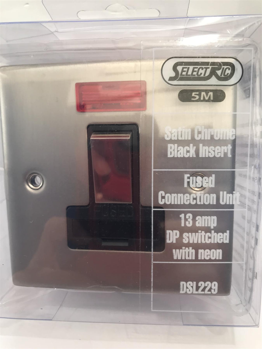 Satin Chrome Black Insert 13A DP Switched Fused Connection with Neon DSL229