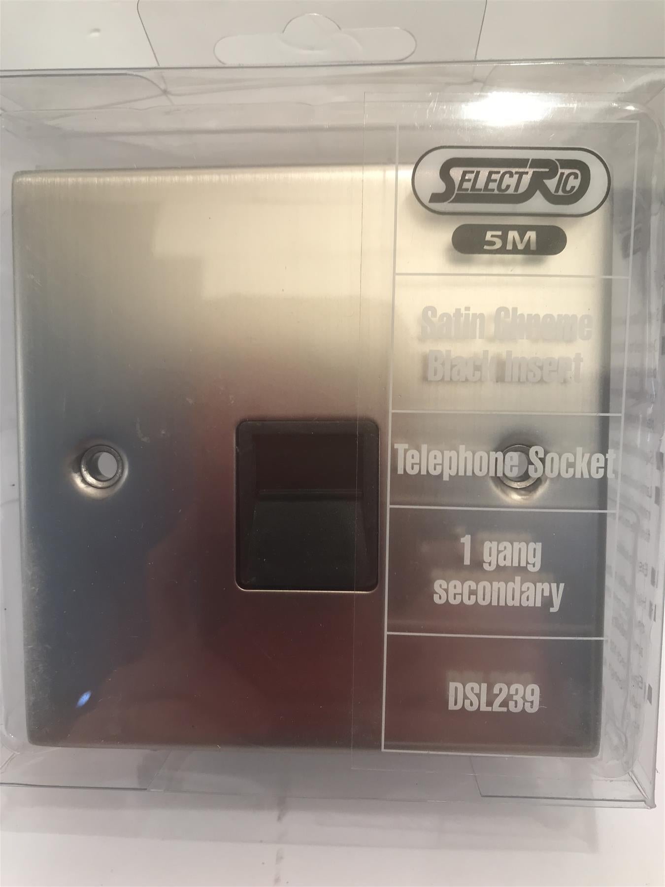 Satin Chrome Black Insert Telephone Socket 1 Gang Secondary DSL239