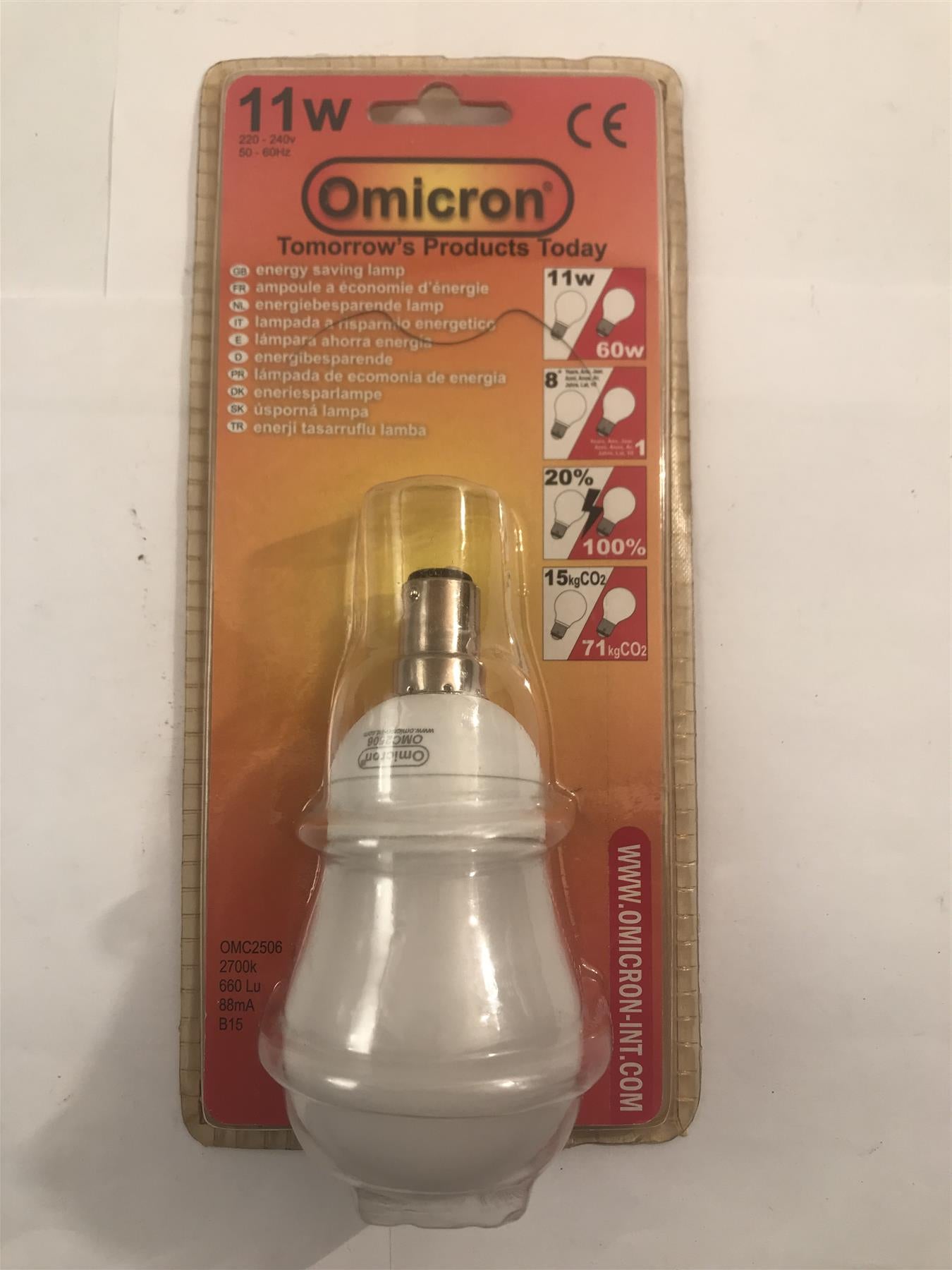Omicron 11W B15 2700k 660lm Energy Saving Bulb OMC2506