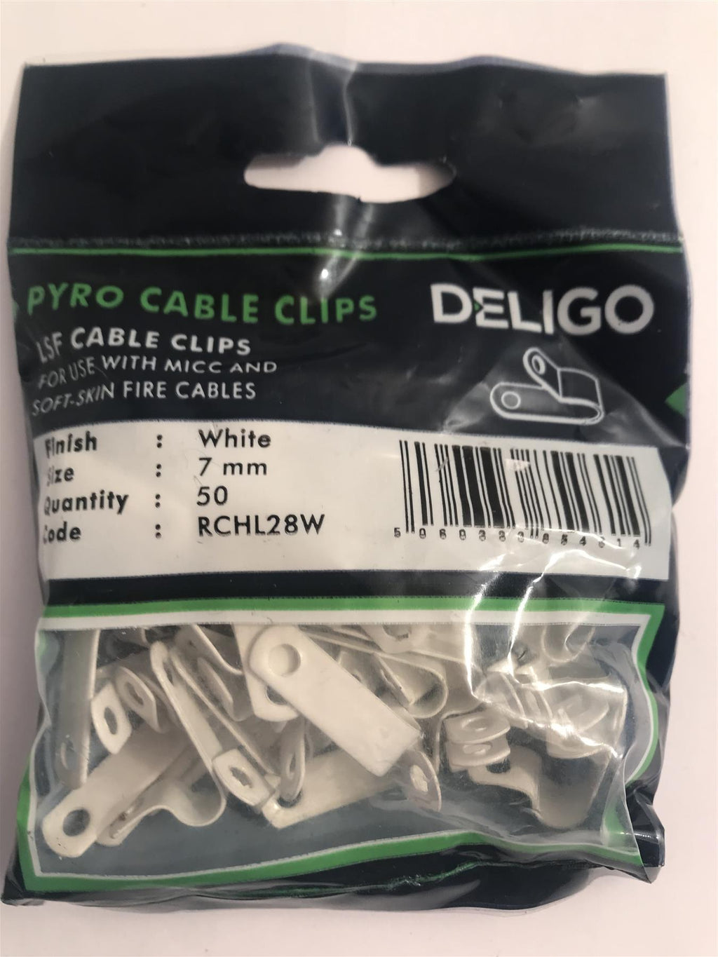 Deligo LSF Coated White Pyro Cable Clips 7mm RCHL28W (50 Pack)