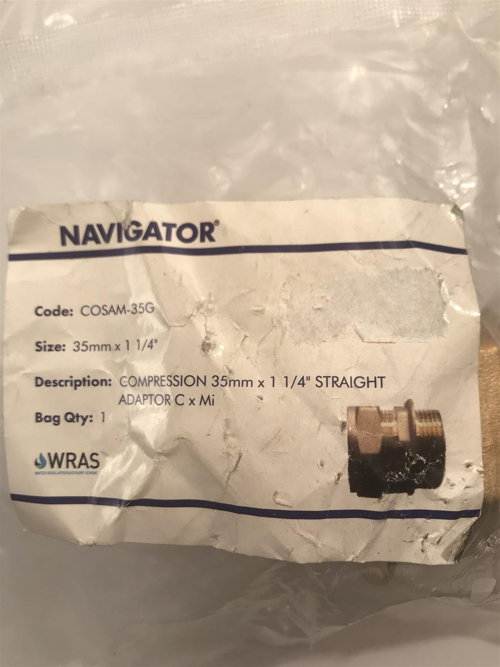 Navigator 35mm x 1 1/4" Male Straight Compression Adaptor  COSAM-35G