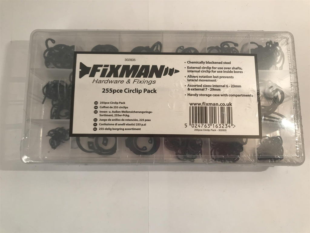 FIXMAN 225 PIECE CIRCLIP PACK CHEMICALLY BLACKENED STEEL