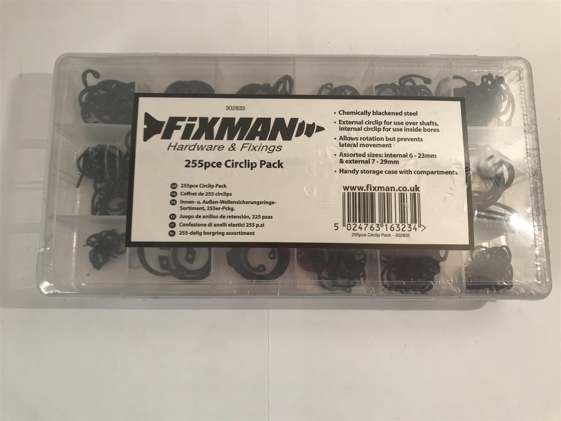 FIXMAN 225 PIECE CIRCLIP PACK CHEMICALLY BLACKENED STEEL