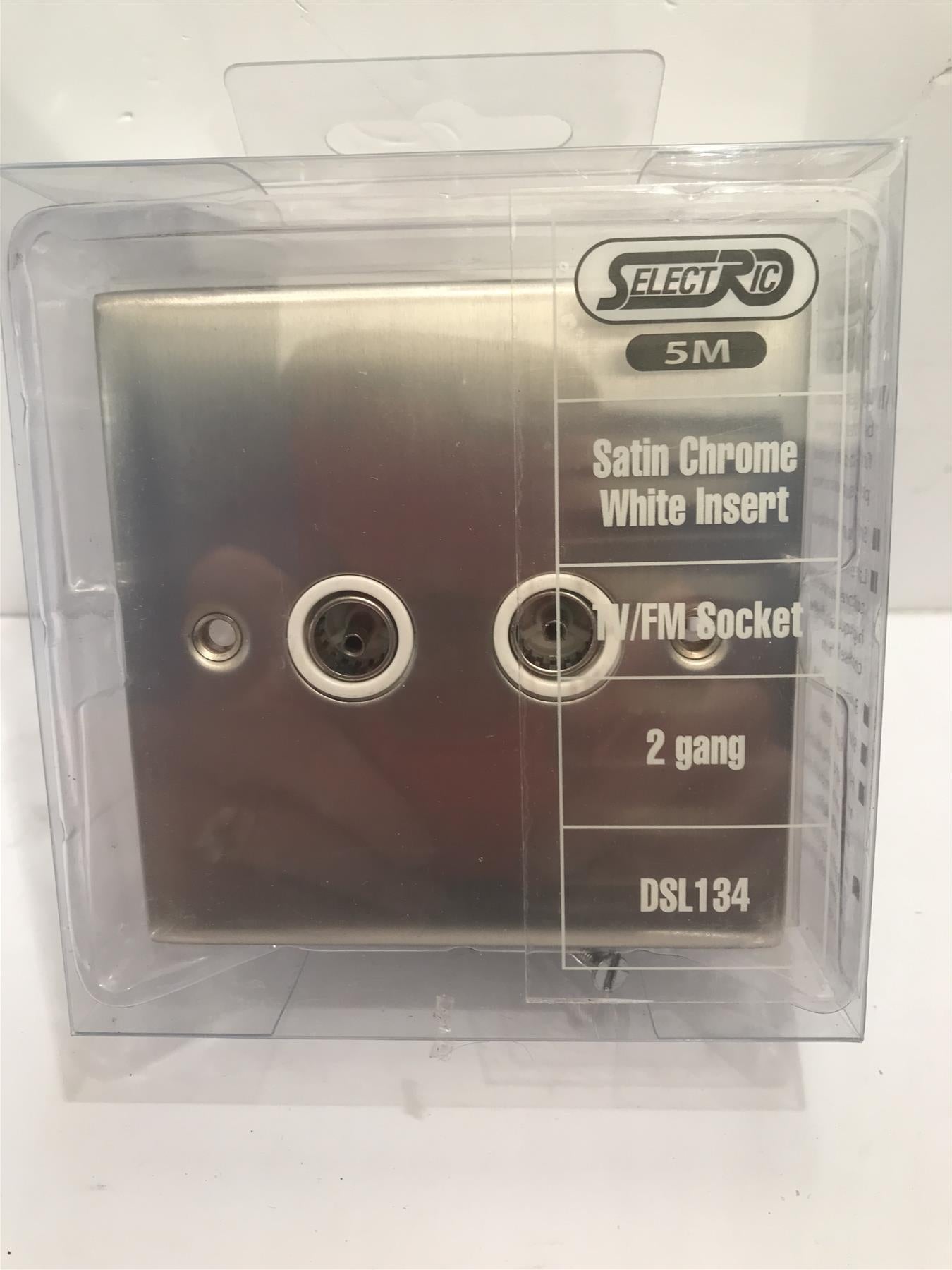 Satin Chrome White Insert TV/FM Socket 2 Gang DSL134