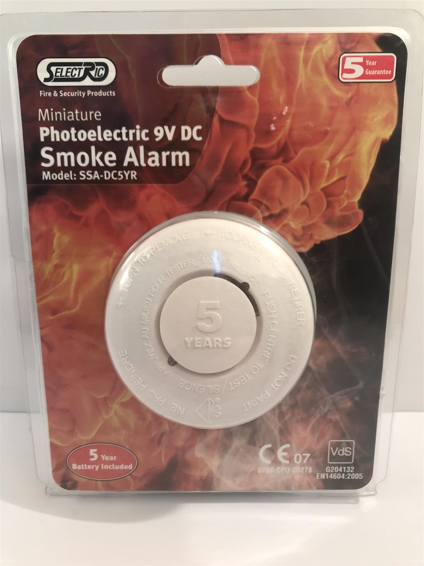 Selectric Miniature Photoelectric 9V DC Smoke Alarm  SSA-DC5YR