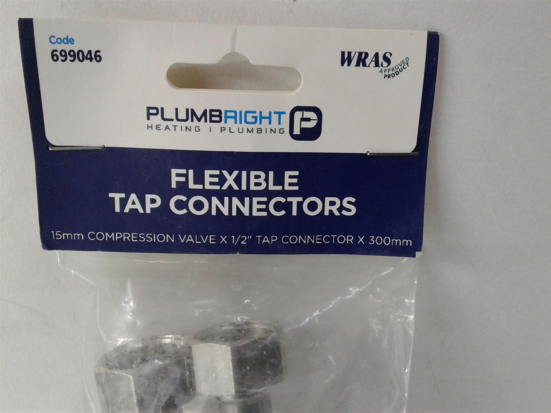NEW PLUMBRIGHT 300mm FLEXIBLE HOSE TAP CONNECTORS 15mm VALVES (2 PACK) 699046