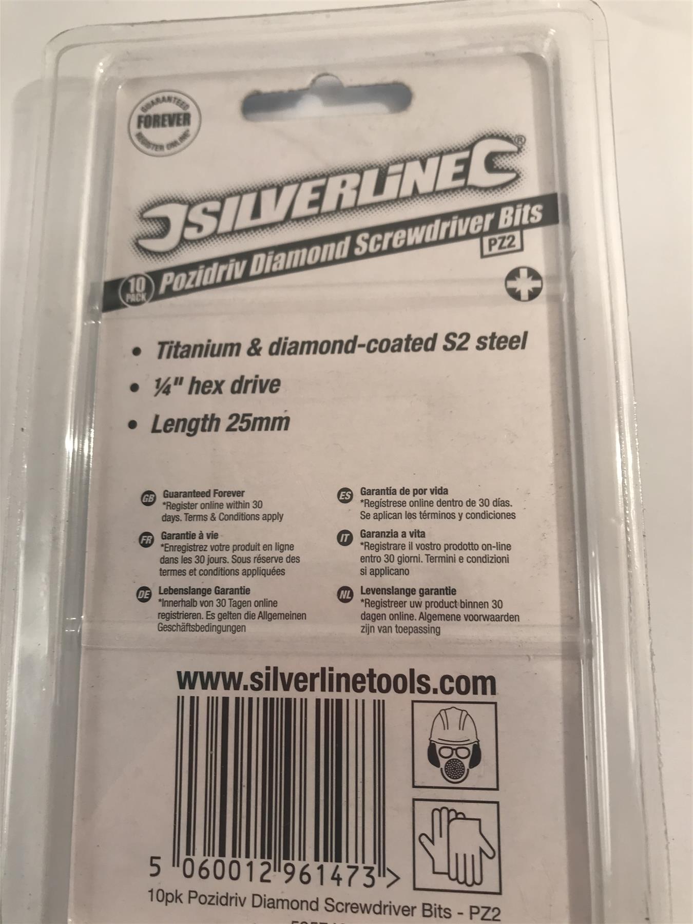 Silverline PZ2 Diamond Screwdriver Bits  - Pack of 10  595746