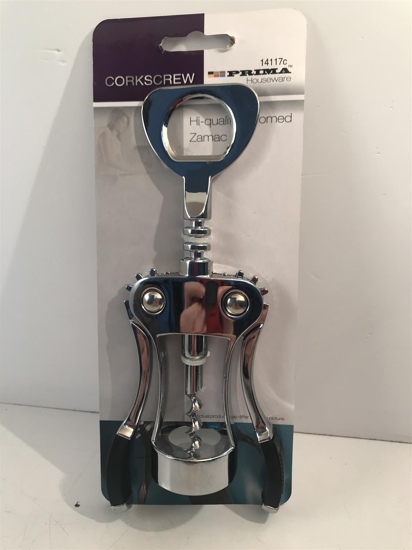 Prima Corkscrew with Gripped Handle - Hi-quality Chrome 14117c