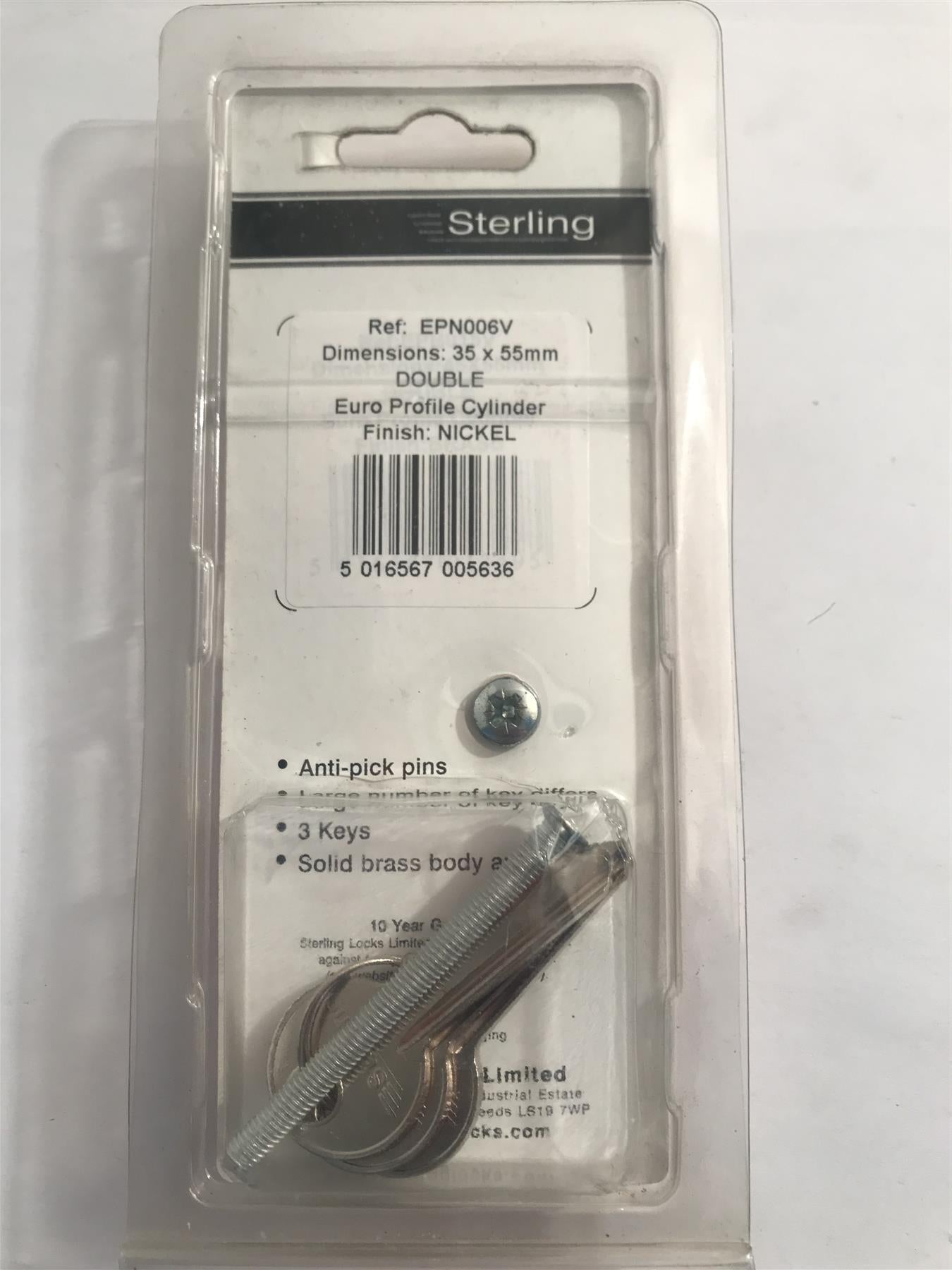 Sterling EPN006V Double Euro Profile Cylinder Nickel 35 x 55mm