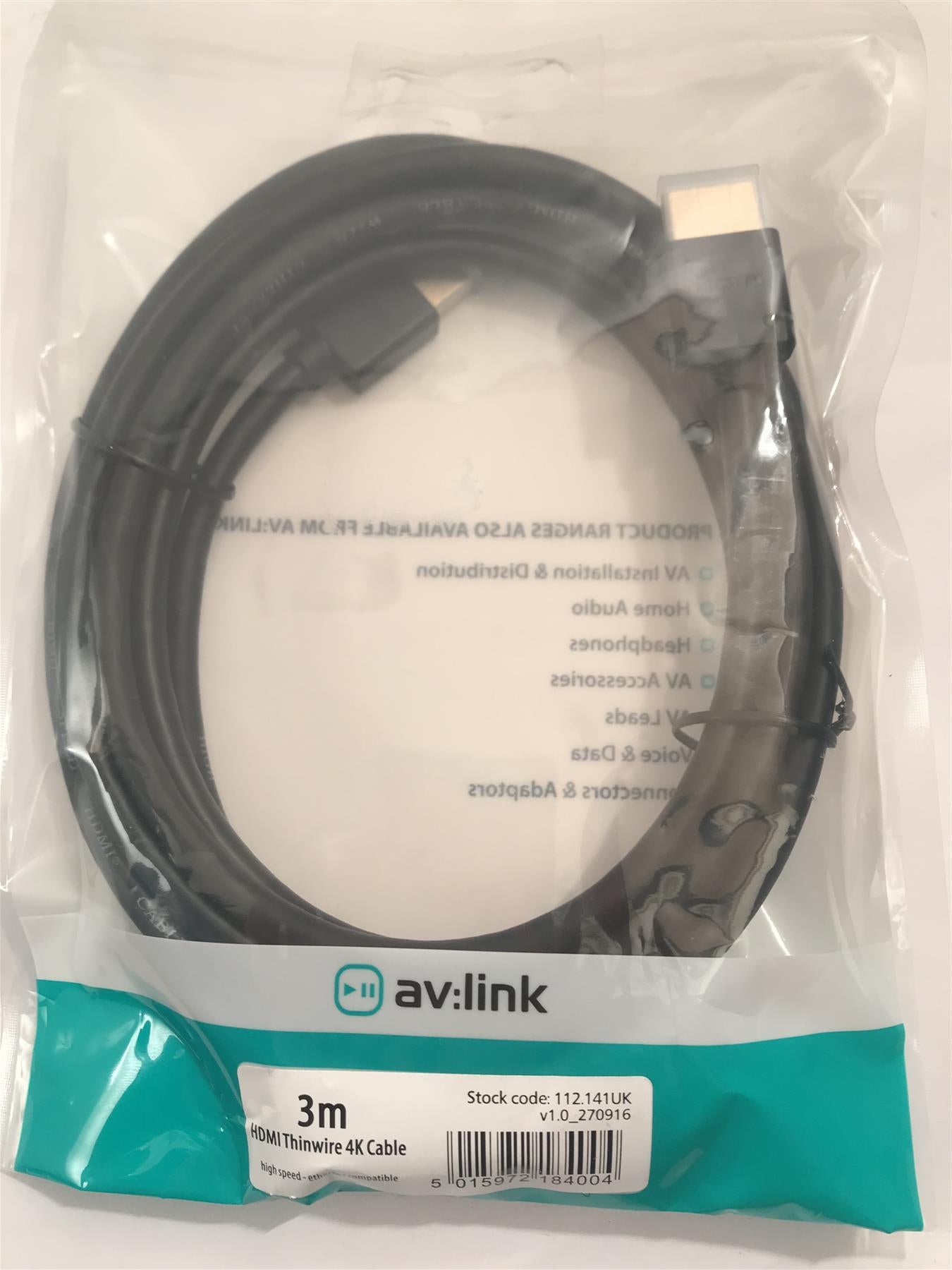 AV:Link HDMI Thinwire 4k Cable 3m  112.141UK